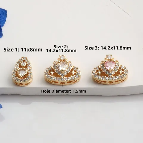 Kupfer 14K Vergoldet Herz Flaschenkürbis Krone Mikro Eingelegter Zirkonia Abstandsperlen Für DIY Schmuckherstellung Zubehör