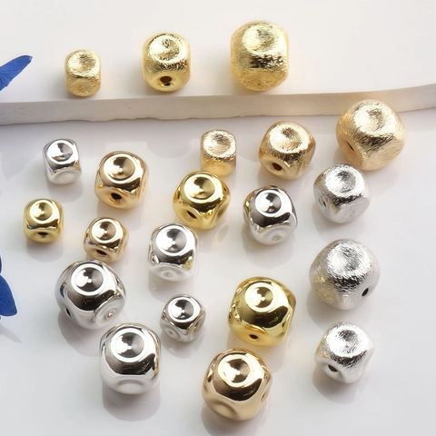 Kupfer 14K Vergoldet Zwischenperlen DIY Schmuckherstellung Zubehör Kubische Runde Glatte Gebürstete Metall Lose Perlen Handwerk
