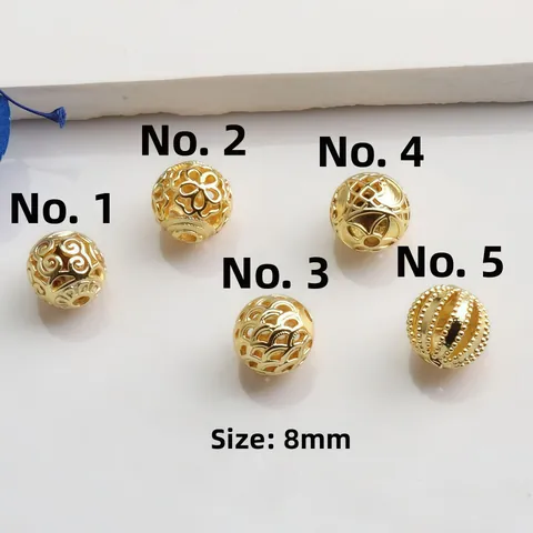 14K 18K Gold Silver Plated Hollow Copper Spacer Beads For Jewelry Making DIY Bracelet Necklace Round Filigree Loose Beads