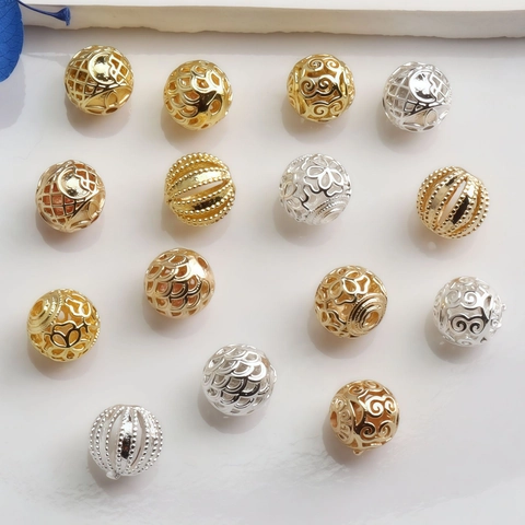 Cuentas Espaciadoras de Cobre Huecas Chapadas en Oro Plata 14K 18K para Fabricación de Joyas Bricolaje Pulsera Collar Filigrana