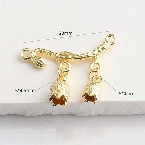 Gold Plated Copper Lily Of The Valley Flower Jewelry Connector DIY Necklace Bracelet Pendant Charm Findings For Women Jewelry Making