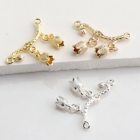 Gold Plated Copper Lily Of The Valley Flower Jewelry Connector DIY Necklace Bracelet Pendant Charm Findings For Women Jewelry Making