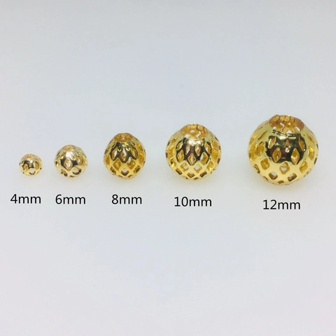 Copper Hollow Round Beads For DIY Jewelry Making Bracelet Necklace Accessories Gold Silver Plated Spacer Beads 3mm-12mm