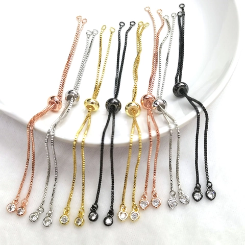 Copper Zirconia Box Chain Adjustable Bracelet Semi-Finished Findings Gold Silver Rose Gold Black Heart Zirconia Bracelet