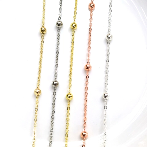 Copper Plated Gold Satellite Beaded Chain For DIY Jewelry Making Necklace Bracelet Accessory Minimalist Beaded O-Chain Findings