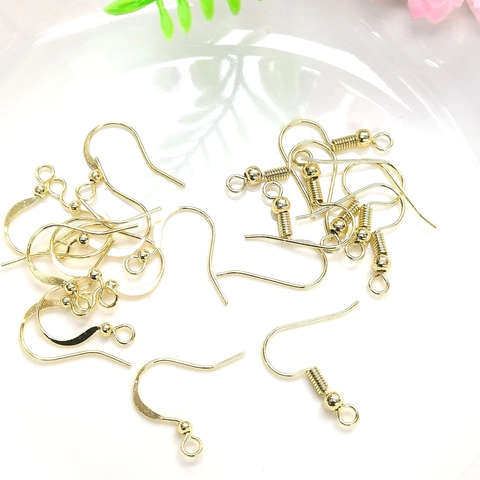 DIY Earring Hooks 14K Gold Plated Copper Fish Hook Ear Wires With Bead Spring For Jewelry Making Handmade Craft Findings