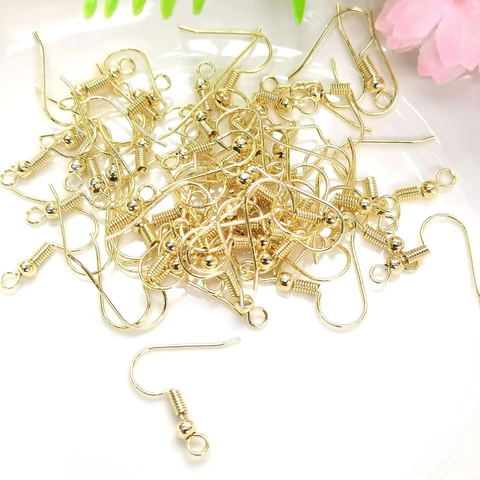 DIY Earring Hooks 14K Gold Plated Copper Fish Hook Ear Wires With Bead Spring For Jewelry Making Handmade Craft Findings