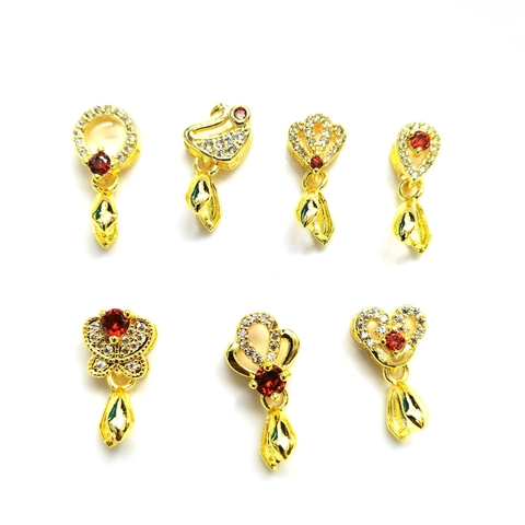 18K Gold Plated Copper Zircon Pendant Clasp For Jewelry Making DIY Red Crystal Heart Crown Butterfly Swan Pinch Bail Connector