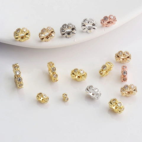 Gold Plated Copper Zircon Large Hole Spacer Beads Wave Rondelle Crown Pendant For DIY Jewelry Making Bracelet Necklace