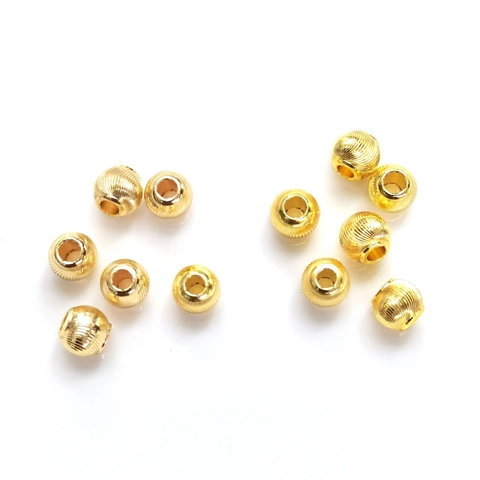 Cuentas Sueltas de Cobre Redondas Textura Espiral Chapado en Oro 14K 18K Accesorios para Joyería DIY Pulsera Collar
