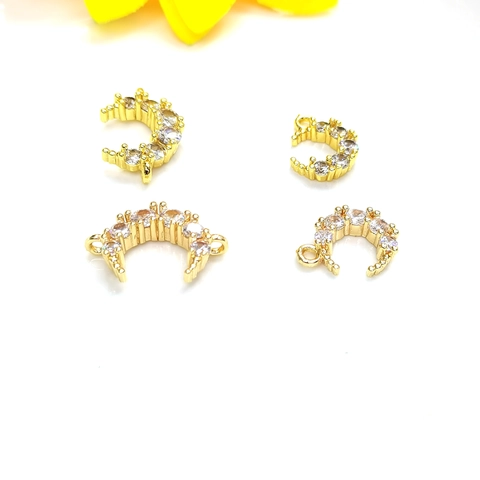 Gold Plated Copper Rhinestone Pave Moon Swan Pendants Connectors For DIY Bracelet Necklace Making Jewelry Accessories