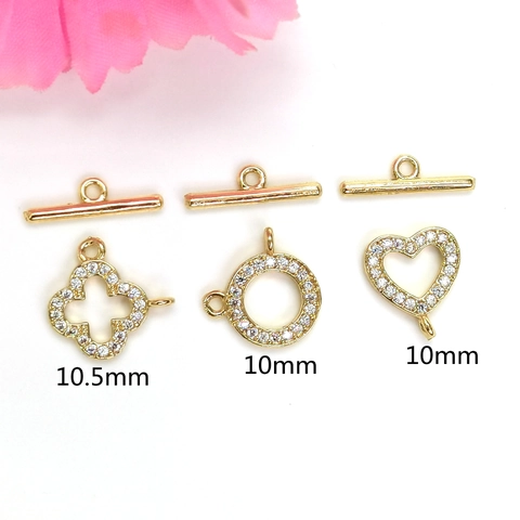 14K Gold Filled Cubic Zirconia Clover Heart Toggle Clasp Connection Buckle For DIY Necklace Bracelet Jewelry Findings Accessory