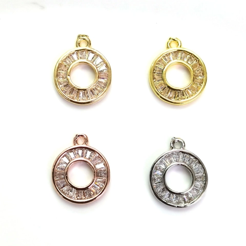 14K Gold Plated Zirconia Geometric Circle Pendant Baguette Cut Inlaid Hollow Charm For DIY Jewelry Making Accessories