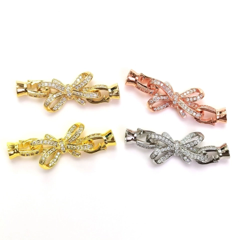 Copper Gold Plated Zirconia Bow Flower Clover Jewelry Clasp For DIY Necklace Sweater Chain Connection Artificial Pearl Clasp Only