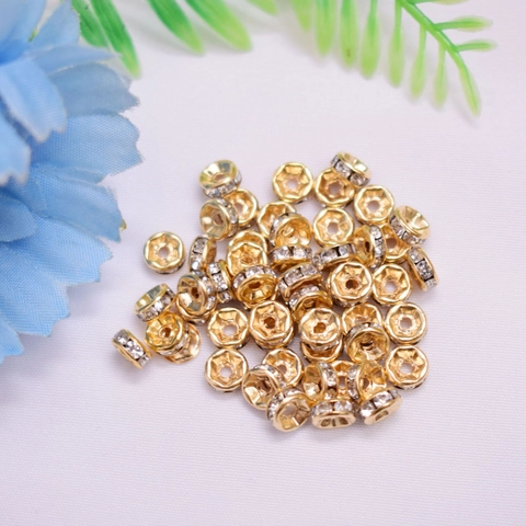 Cuentas Espaciadoras Rondelle de Aleación con Diamantes de Imitación Chapado en Oro 14K 18K Espaciadores de Rueda de Cristal para Joyería DIY Pulsera Collar