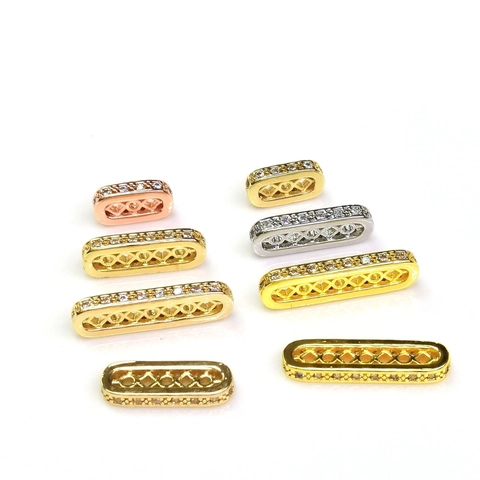 Connettori Ovali Cavi in Rame Placcato Oro 14K con Zirconia e Fori Multipli per la Creazione di Bracciali e Collane Fai da Te
