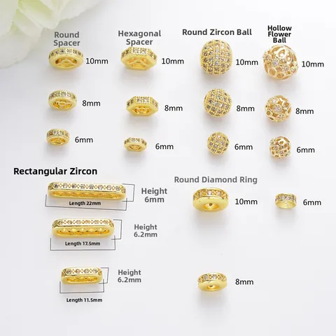 14K Gold Plated Copper Micro Pave Zirconia Spacer Beads Hexagon Round Hollow Ball Jewelry Making DIY Accessories