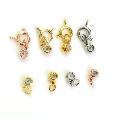 Perles de Positionnement en Silicone Réglables Plaquées Or 14K Fermoir Anneau à Ressort en Cuivre pour Accessoires de Fabrication de Bijoux DIY