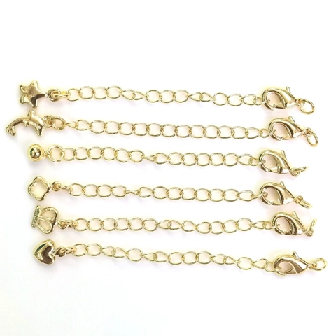 Copper Lobster Clasp With Extension Tail Chain DIY Jewelry Findings Gold Silver Plated Pendant Connector For Necklace Bracelet Making