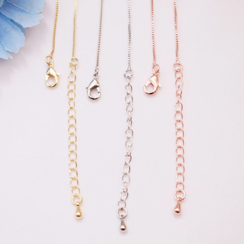 14K Gold Plated Copper Box Chain Necklace With Lobster Clasp And Extension Chain DIY Jewelry Making Supplies For Women