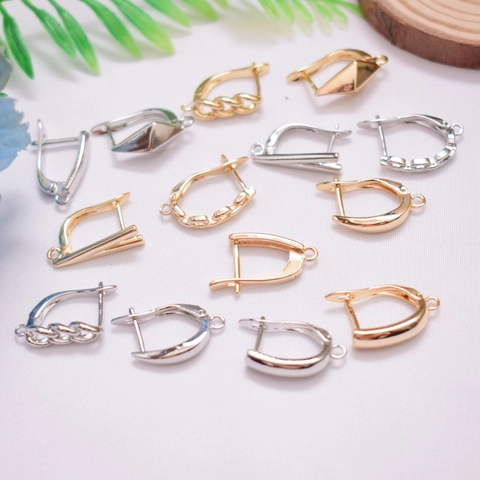 Apprêts de Boucles d'Oreilles en Cuivre Plaqué Or 14K Crochets en U Fermoirs Leverback pour Création de Bijoux DIY Matériel Main