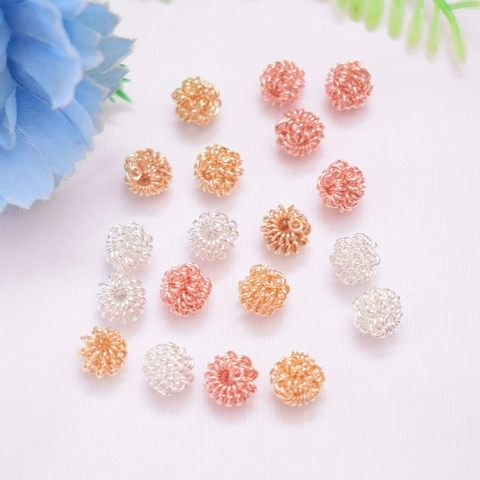 Gold Plated Copper Wire Wrapped Round Spring Ball Spacer Beads For DIY Jewelry Making Hollow Metal Loose Beads