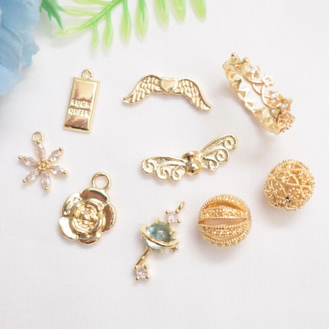 14K Gold Plated Copper DIY Jewelry Pendants Micro Inlaid Zirconia Butterfly Flower Hollow Ball Charms Making Supplies