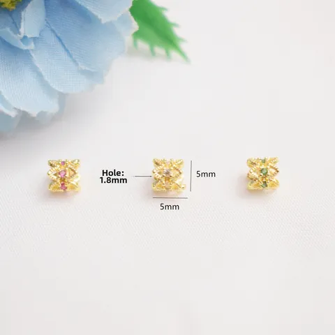 14K Gold Plated Copper Zircon Inlaid Hollow Flower Spacer Beads DIY Necklace Bracelet Jewelry Making Findings Accessories
