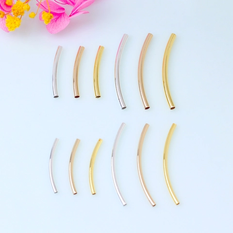 14K Gold Plated Curved Copper Tube Beads Smooth Tubular Spacers For DIY Bracelet Necklace Making Jewelry Findings