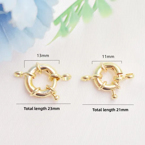 14K Gold Plated Copper Sailor Clasp Spring Ring Connectors Round Buckle For DIY Necklace Bracelet Making Jewelry Findings Accessories
