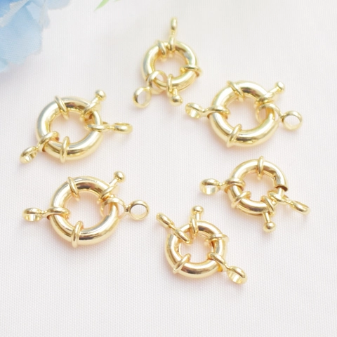 14K Gold Plated Copper Sailor Clasp Spring Ring Connectors Round Buckle For DIY Necklace Bracelet Making Jewelry Findings Accessories