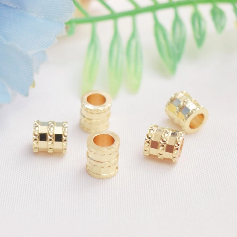 14K Gold Plated Copper Barrel Beads Large Hole Spacer Beads For DIY Jewelry Bracelet Necklace Making Accessories