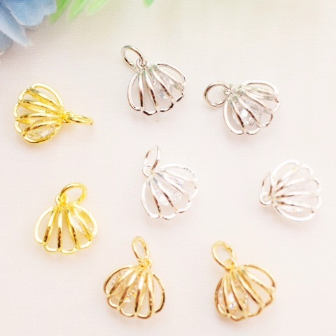 Pendentifs Breloques en Cuivre Plaqué Or 14K Micro-Pavé Zirconia Étoile Planète Coquille Rhombe pour Fabrication de Bijoux DIY