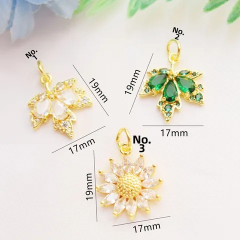 14K Gold Plated Copper Maple Leaf Sunflower Pendants Zirconia Inlaid Jewelry Findings For DIY Earrings Necklace Making
