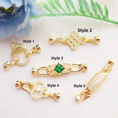 14K Gold Plated Copper Micro Pave Zirconia Butterfly Chinese Knot Flower Jewelry Connector Clasp For DIY Artificial Pearl Necklace Bracelet Making Accessory