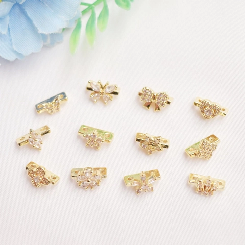Pendentif en Cuivre avec Micro Zirconia en Forme de Coeur Papillon Fleur Couronne Accessoire de Bijoux DIY Bracelet Plaque Or 14K Pendentif pour Fabrication de Bijoux