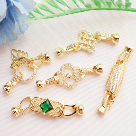 14K Gold Plated Copper Micro Pave Zirconia Butterfly Chinese Knot Flower Jewelry Connector Clasp For DIY Artificial Pearl Necklace Bracelet Making Accessory