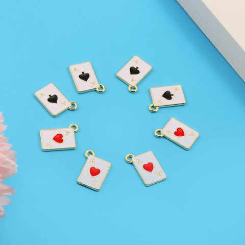 Alloy Poker Card Ace Of Spades Hearts Pendants Enamel Dripping Oil Charms For DIY Necklace Bracelet Jewelry Making Accessories