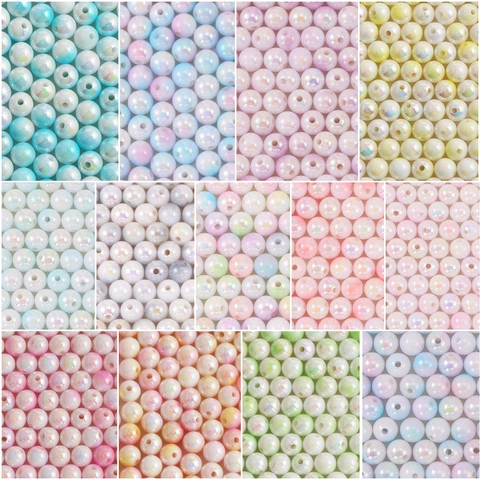 Acrylic Macaron Iridescent Round Beads Glossy AB Color Loose Spacers For DIY Jewelry Making Necklace Handmade Craft Accessory