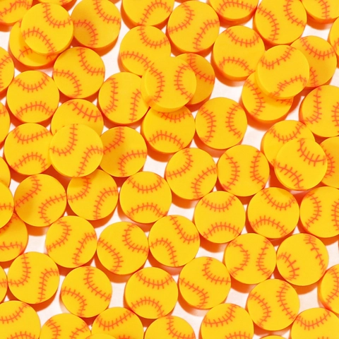 Yellow Baseball Pattern Polymer Clay Loose Beads Flat Round Disc Sport Theme Handmade Craft Beads For DIY Bracelet Necklace Jewelry Making