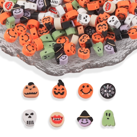 Perles en Pâte Polymère d'Halloween Drôle Fantôme Crâne Citrouille Lèvres de Vampire Forme pour Bricolage Bracelet Collier Fabrication de Bijoux Matériaux Faits à la Main