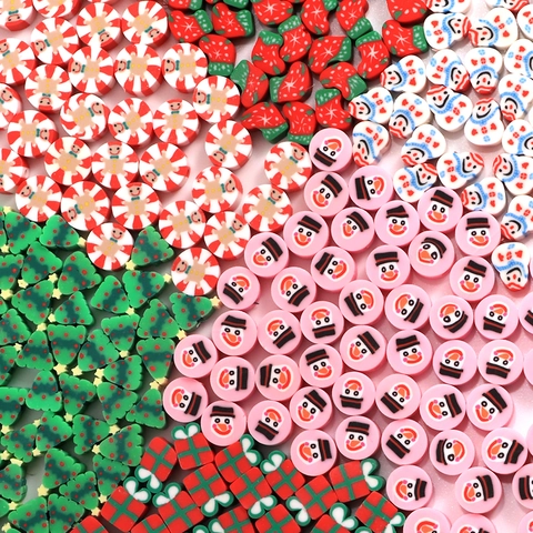 Christmas Polymer Clay Loose Beads Cartoon Snowman Santa Tree Pattern Handmade DIY Material For Bracelet Jewelry Making