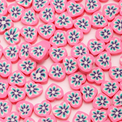 Pink Heart Polymer Clay Flower Beads DIY Jewelry Making Accessories Handmade Loose Heart Beads For Bracelet Necklace