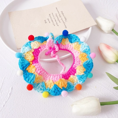 Handgestricktes Haustierhalsband Mit Bunten Pompons Dekorativer Häkelschal Für Katzen Und Hunde Süßes Halszubehör Prop