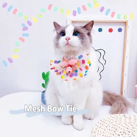 Collare con Fiocco e Ali da Fata per Animali Domestici con Campanello a Pois in Organza per Gatti e Cani Piccoli