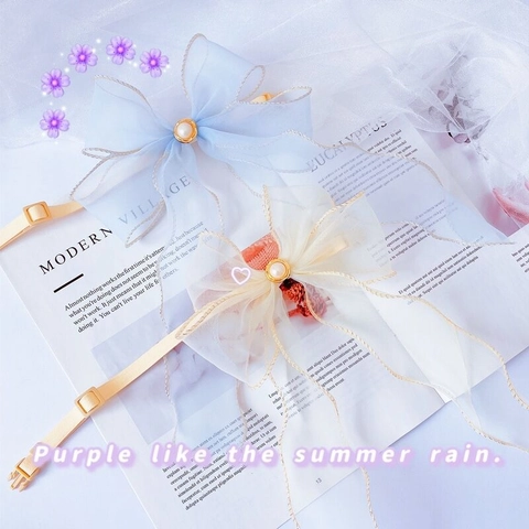 Sweet Organza Bow Pet Collar Fairy Princess Style Artificial Pearl Decor Adjustable Neckband For Cats Small Dogs Neck Accessories