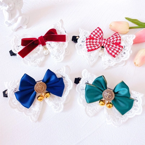 Princess Style Pet Lace Bow Collar With Bell Adjustable Polyester Neck Strap For Small Dogs And Cats Sweet Pet Neckwear