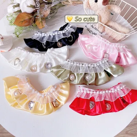 Collier en Dentelle Baroque pour Animaux Avec Strass Coeur Perle Artificielle Satin Volants Bavoir pour Chats Petits Chiens Mariage