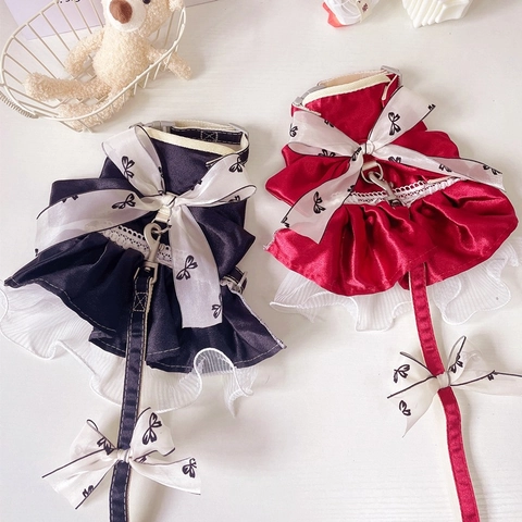 Haustier Katze Hund Prinzessin Kleid Geschirr Leine Set Satin Schleife Spitze Verstellbar Welpen Kätzchen Weste Für Neujahr