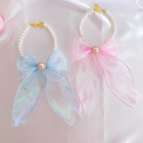 Verstellbare Haustier Perlen Schleife Halskette Organza Schmetterling Halsband Für Kleine Hunde Katzen Hochzeit Party Deko